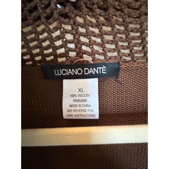 Luciano Dante Brown Knit Beaded Boho Crochet Short Sleeve Button Sweater Top XL - Picture 3 of 10